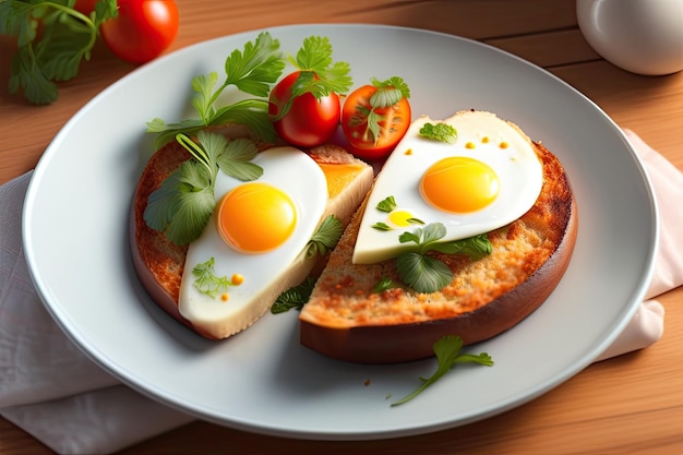 Une assiette d'œufs avec une tranche de pain et des tomates sur le côté.