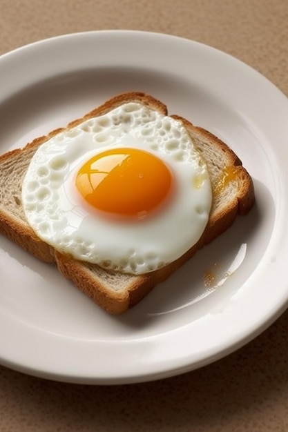 Une assiette de pain grillé avec un œuf dessus et le mot œuf dessus.