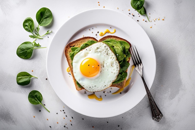 Une assiette de pain grillé avec un œuf dessus