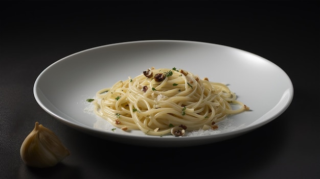 Une assiette de pâtes aglio olio