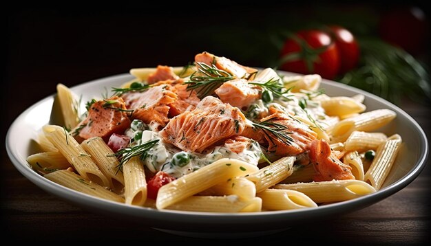 Photo une assiette de pâtes avec des crevettes et des pâtes