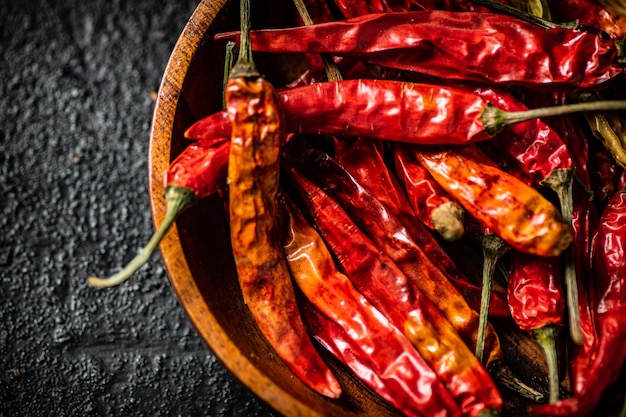 Une assiette pleine de piments séchés