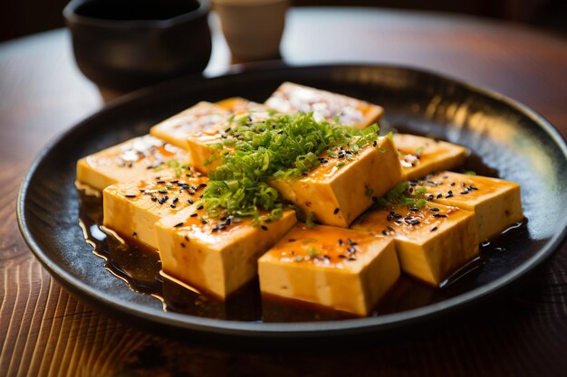 Photo une assiette pleine de tofu tranché