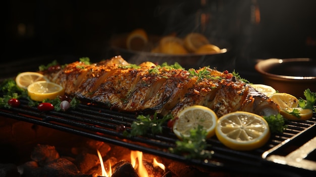 Assiette de poisson HILSHA grillé avec slides citron et concombre