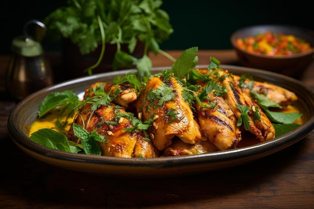 Une assiette de poitrine de poulet avec du persil et du persil.