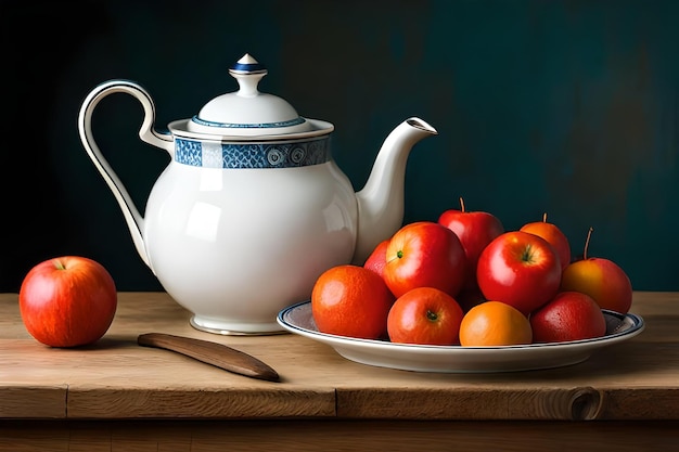 Photo une assiette de pommes et une assiette de pommes sur une table