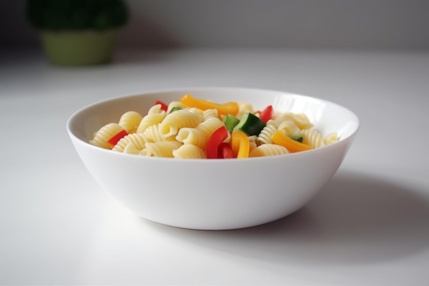 Photo assiette de porcelaine avec des pâtes et des légumes