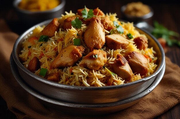 Une assiette de poulet biriyani