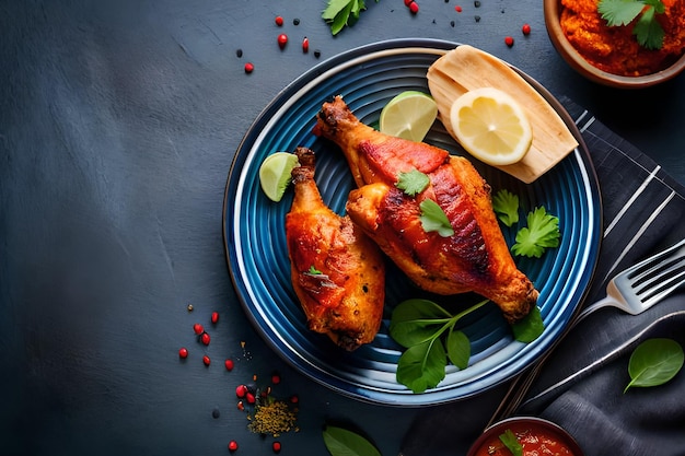 Une assiette de poulet avec un côté de sauce chili dessus