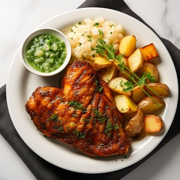 assiette de poulet frit avec pommes de terre