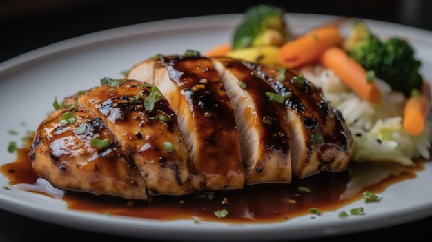 Une assiette de poulet grillé avec un côté de légumes.