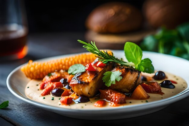 Une assiette de poulet grillé avec légumes et épices