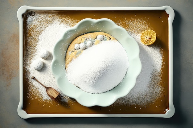 Assiette pour servir une pâtisserie maison sur une plaque à pâtisserie