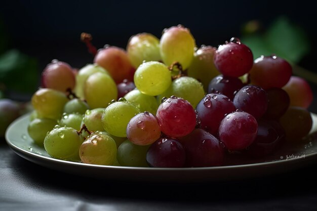 Une assiette de raisins avec le mot raisins dessus