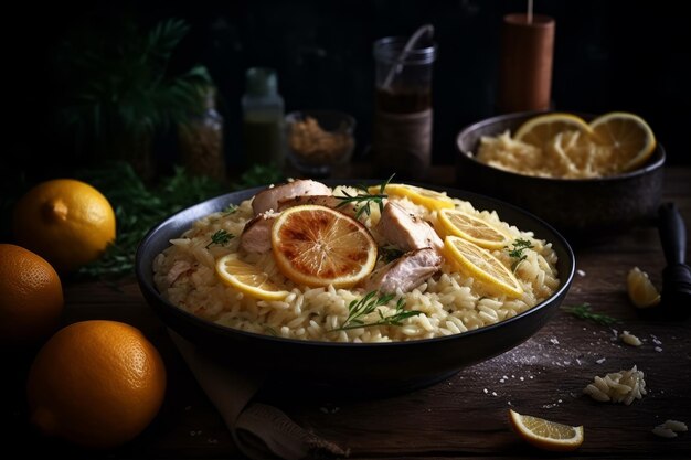 Assiette de risotto au poulet Generate Ai