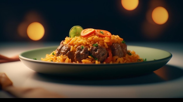 Une assiette de riz avec une assiette de riz et les mots mexican food dessus