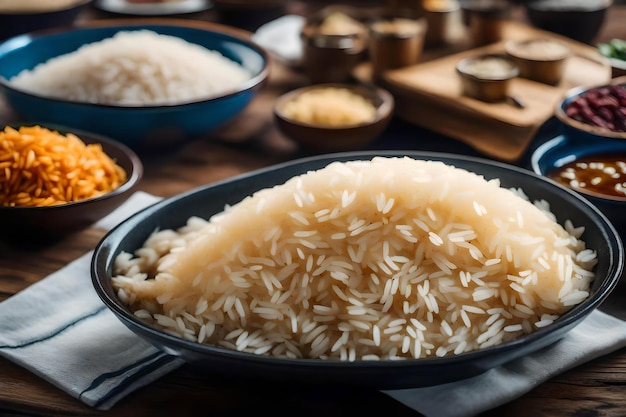 Une assiette de riz avec d'autres plats