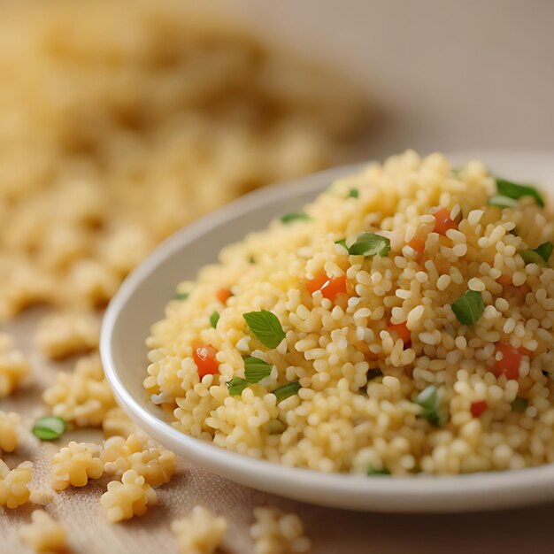 une assiette de riz avec des carottes et du céleri