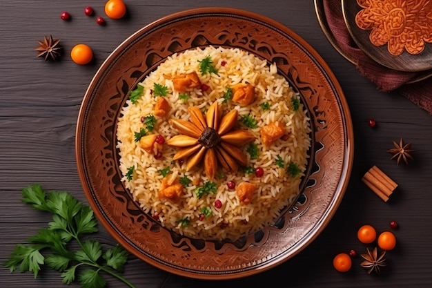 une assiette de riz avec une étoile orange dessus