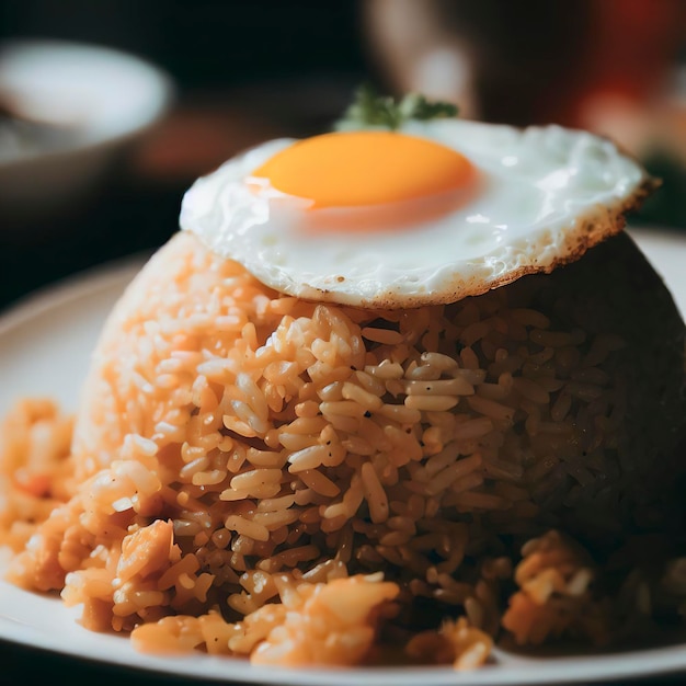 Une assiette de riz frit avec un œuf au plat sur le dessus