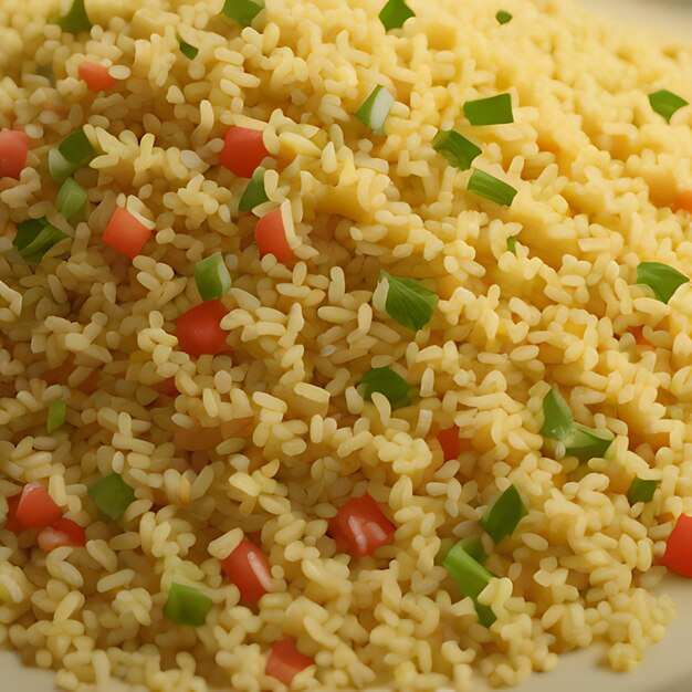 Photo une assiette de riz avec une image d'oignons verts et d'oignon rouge