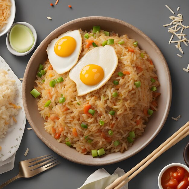 Photo une assiette de riz et de légumes avec du riz et du riz