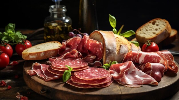 une assiette rustique de salami au prosciutto gastronomique et frais