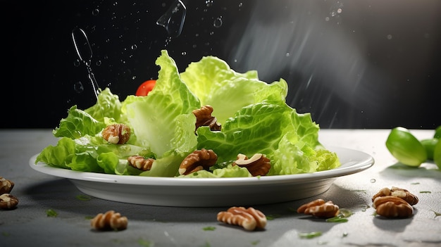 Photo assiette à salade de laitue verte transparente