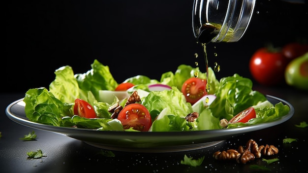 Photo assiette à salade de laitue verte transparente