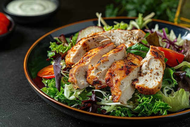 Une assiette de salade de poulet .