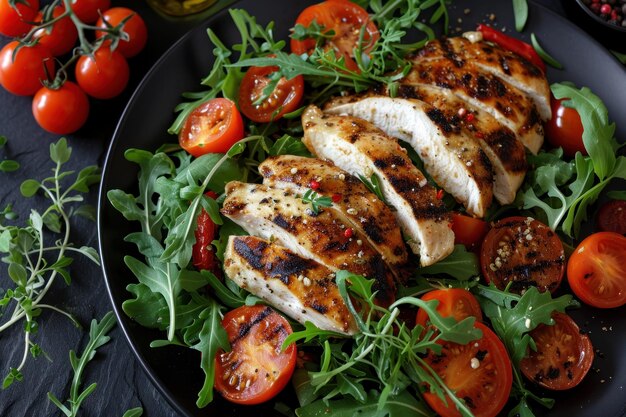 Une assiette de salade de poulet