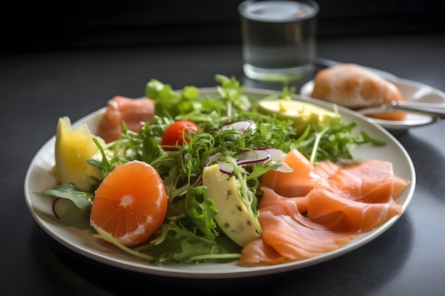 Une assiette de salade de saumon et avocat