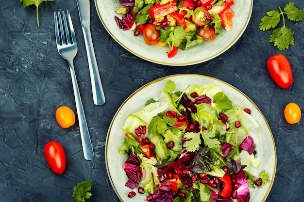 Photo assiette avec salade végétalienne verte