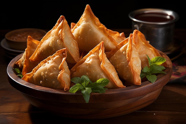 Une assiette de samosas.