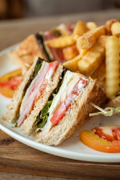 assiette avec sandwichs et frites