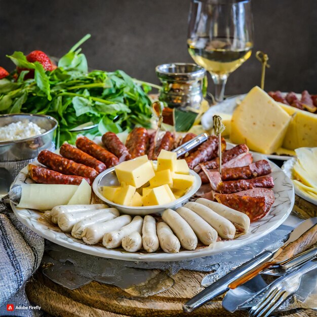 une assiette de saucisses avec beaucoup de fromage