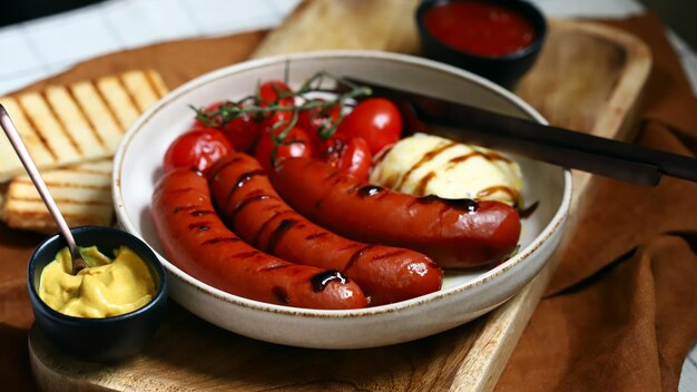 Assiette de saucisses grillées tomates et mozzarella Plat à griller