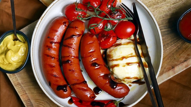 Assiette de saucisses grillées tomates et mozzarella Plat à griller