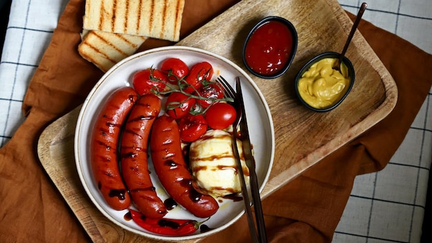 Assiette de saucisses grillées tomates et mozzarella Plat à griller