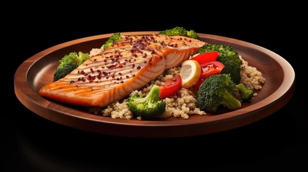 Assiette de saumon au quinoa et crudités