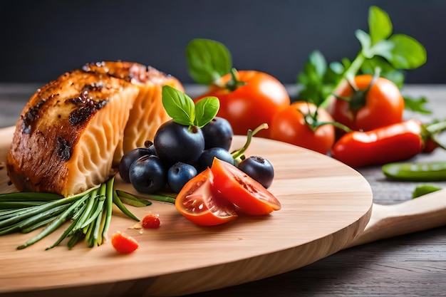 Une assiette de saumon aux tomates et légumes frais