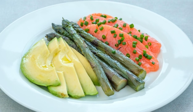 Assiette saumon avocat et asperges