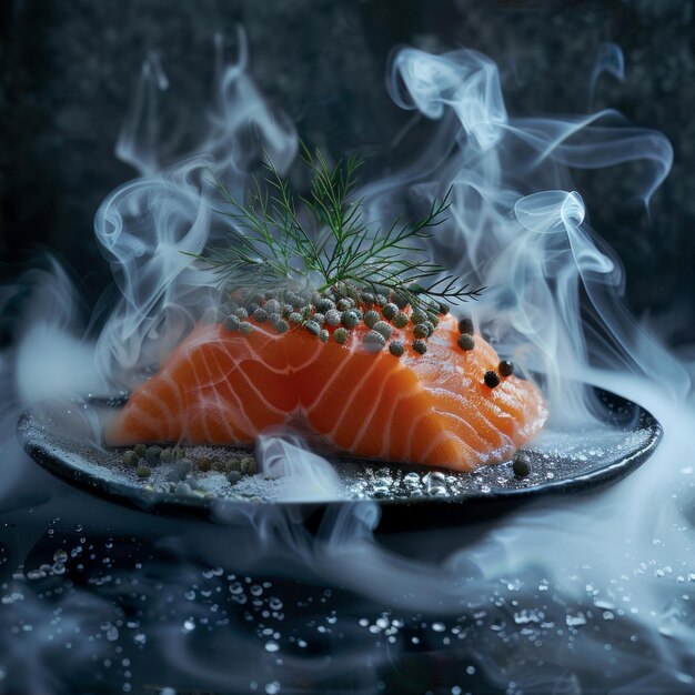 Photo une assiette de saumon fumé avec de l'aneth et du poivre