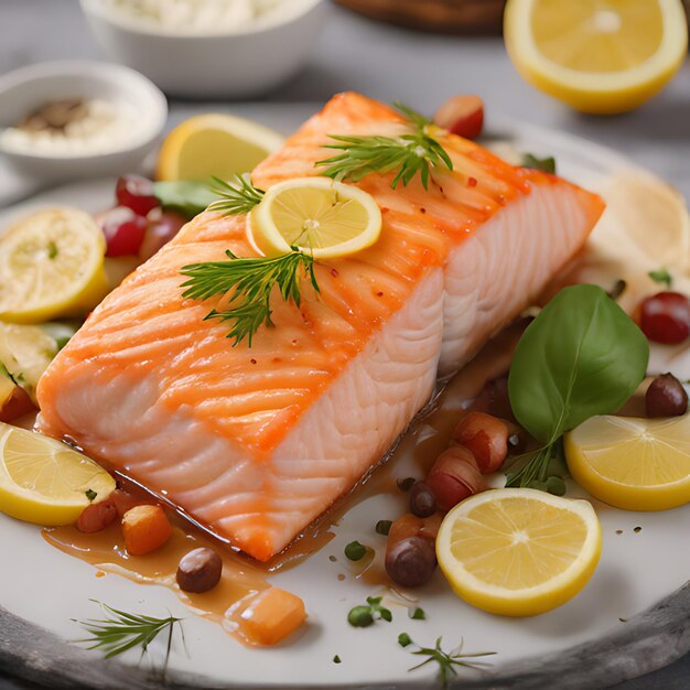 Photo une assiette de saumon avec une garniture