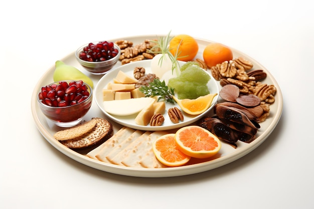 Assiette de seder de Roch Hachana avec tous les aliments symboliques traditionnels