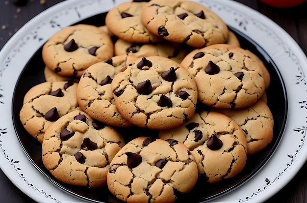 une assiette sombre de délicieux biscuits sucrés w