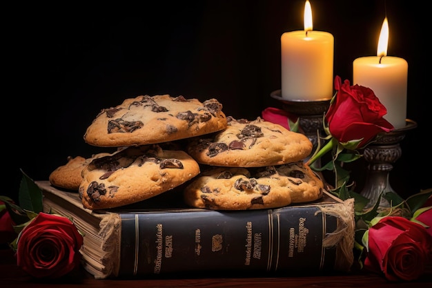 une assiette sombre de délicieux biscuits sucrés