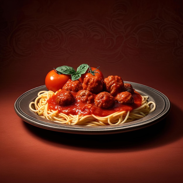 Une assiette de spaghetti aux boulettes de viande et sauce tomate.