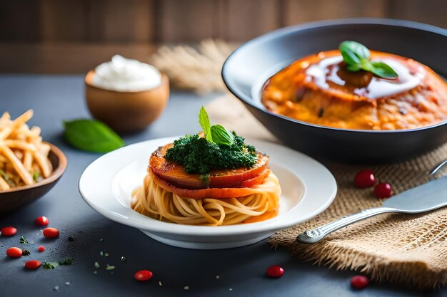 Une assiette de spaghettis à la sauce tomate et au fromage dessus