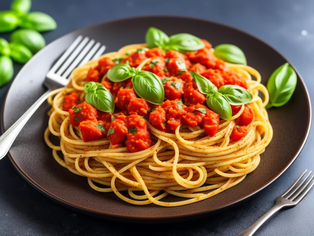 Une assiette de spaghettis à la sauce tomate